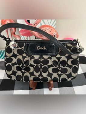 Coach Black and Beige Signature Shoulder Bag